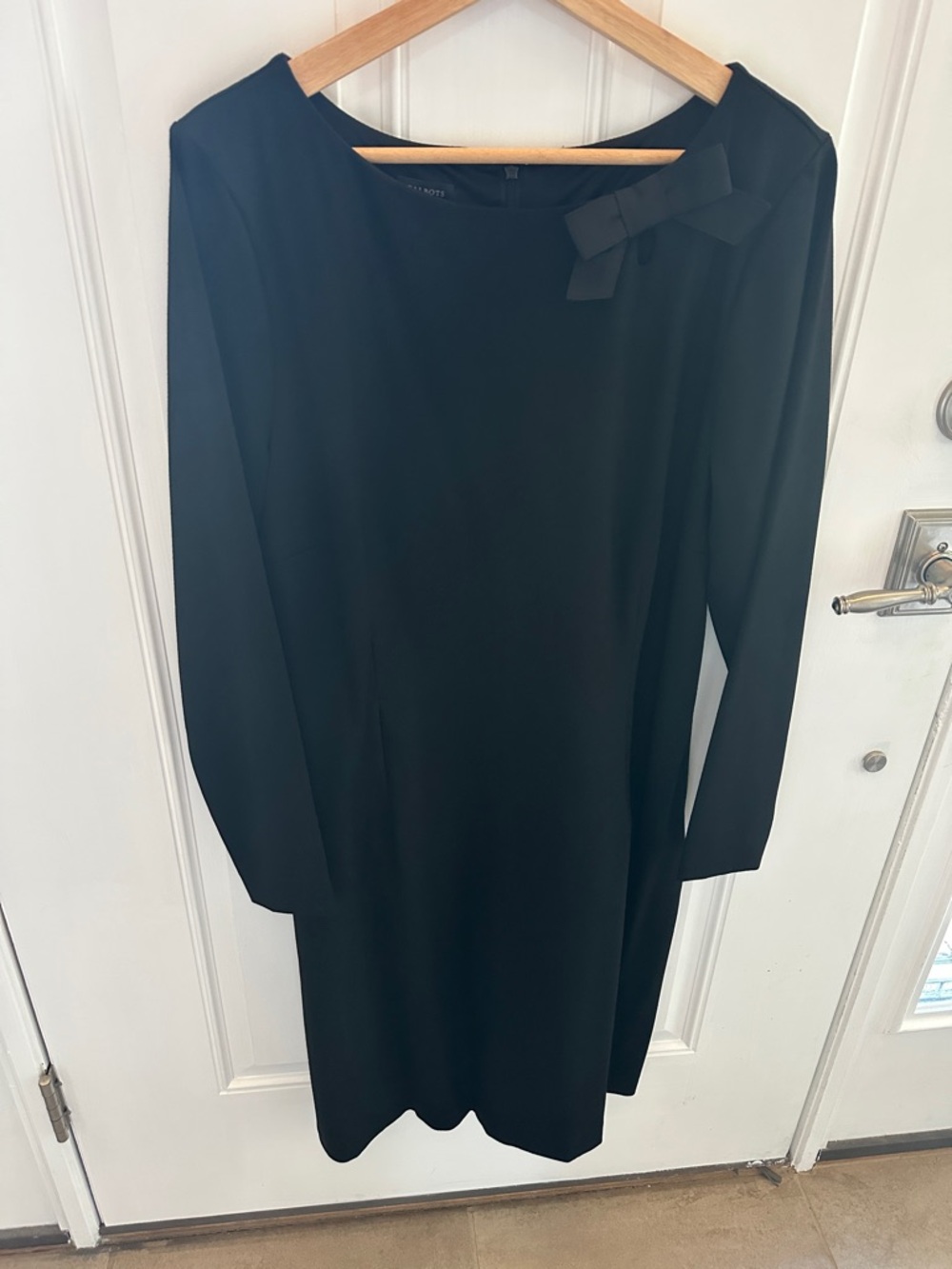 Talbots Classic Black Long Sleeve Bow-Accent Dress